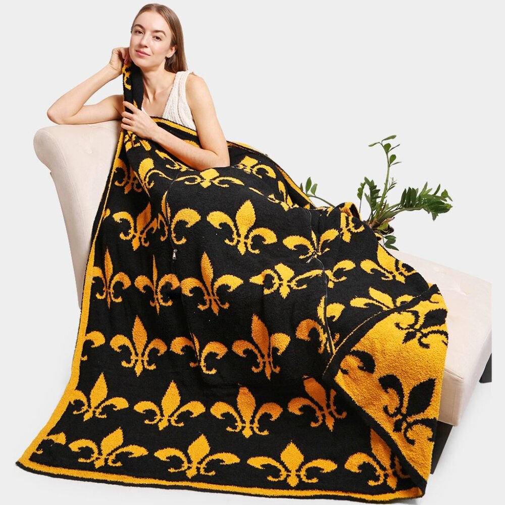 NEW 2 IN 1 Reversible Blanket / Pillow Fleur de Lis Patterned New Orleans Saints